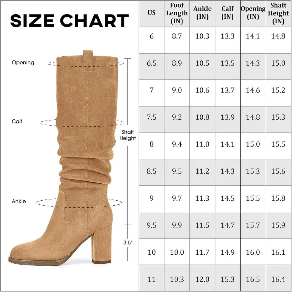 Women's Camel Tall Chunky High Heel Side Zipper Party With Knee High Boots